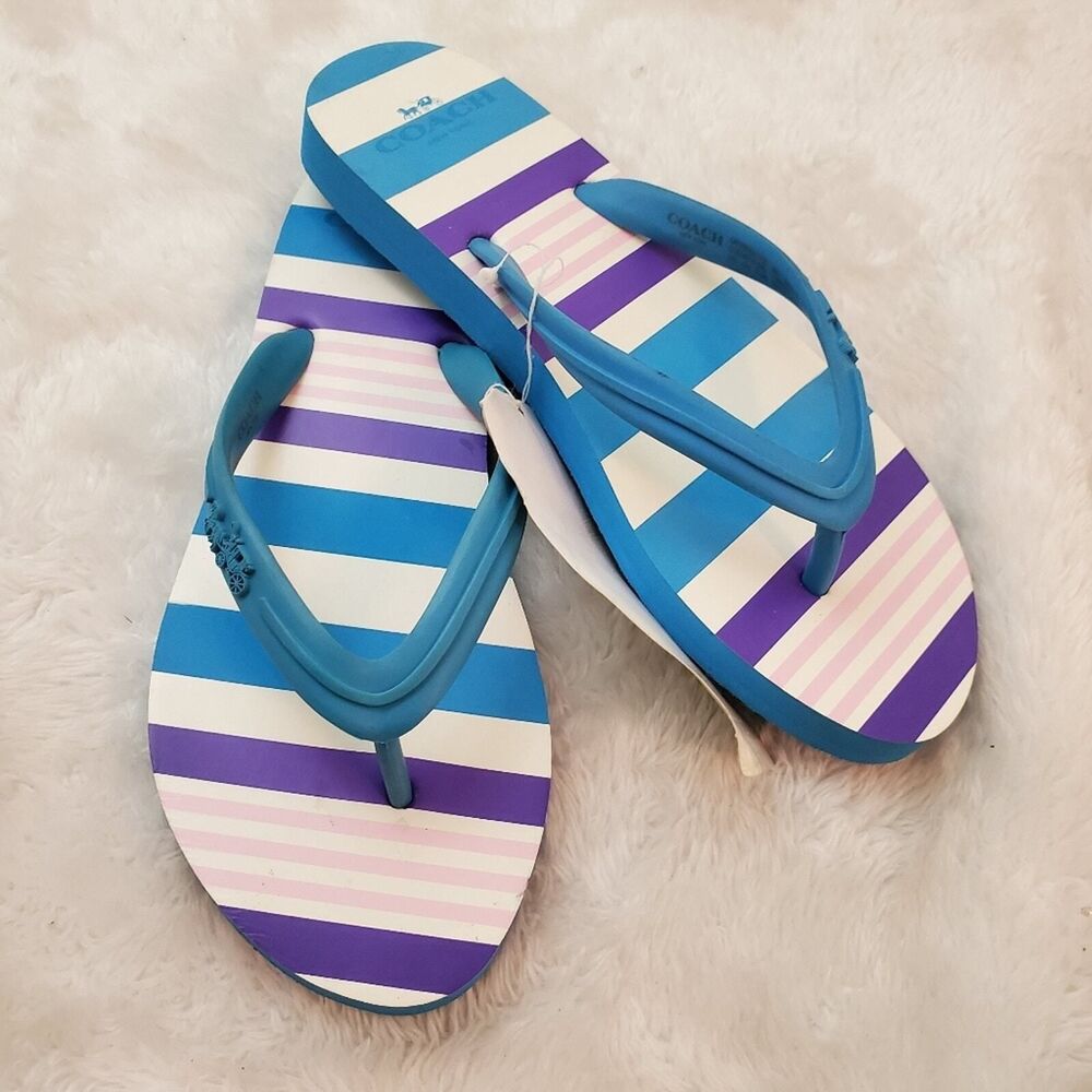 Coach Sandals Clementine 6 Azure Blue Rubber Flip Flops